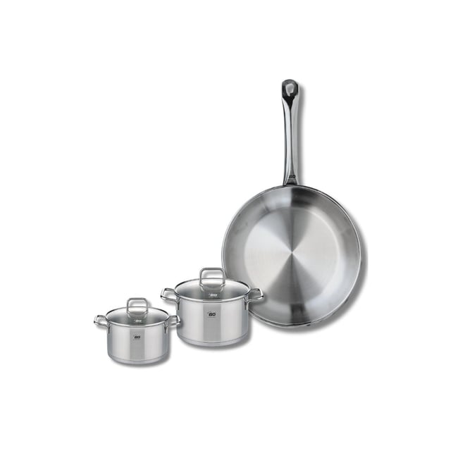 Batterie 1 poêle 28cm + 2 faitouts 12/14cm PROFI CITRIN inox <span itemprop=