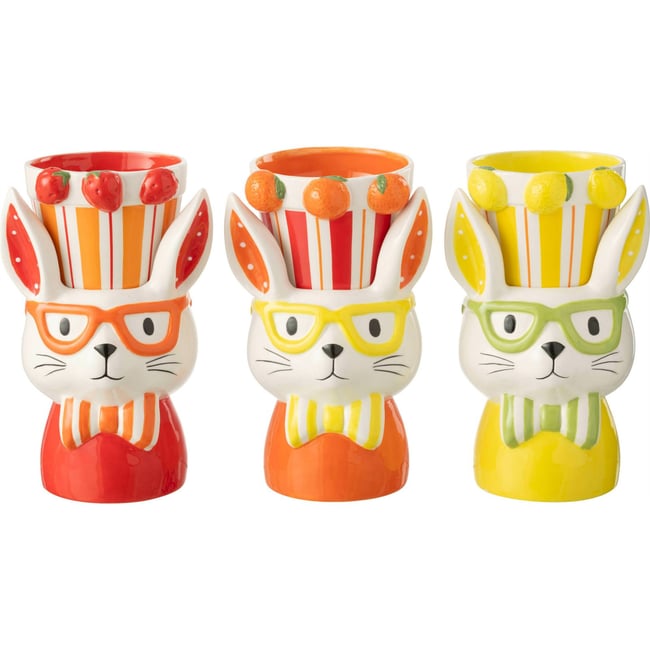 Cache-pot lapin en poterie, Lot de 3 Couleur multicolore <span itemprop=