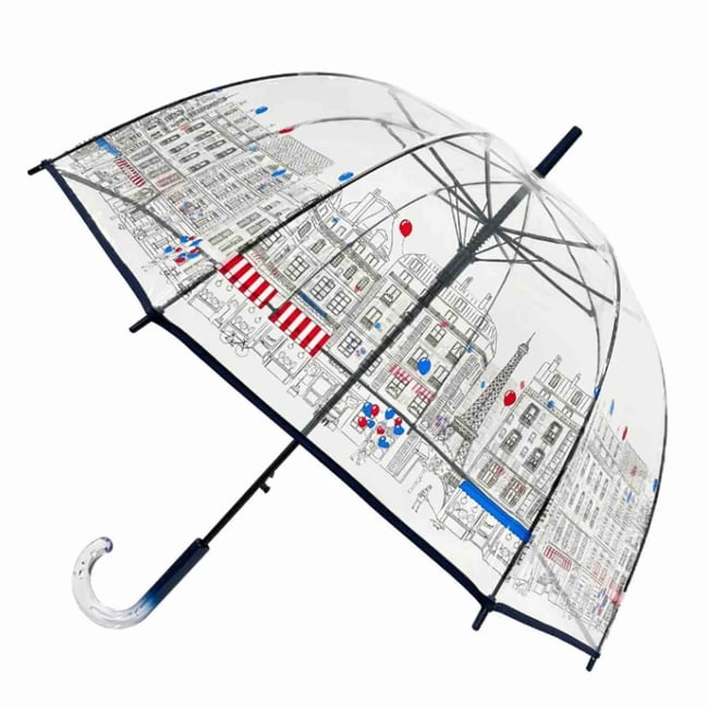 Parapluie transparent, long et automatique, Paris bleu <span itemprop=