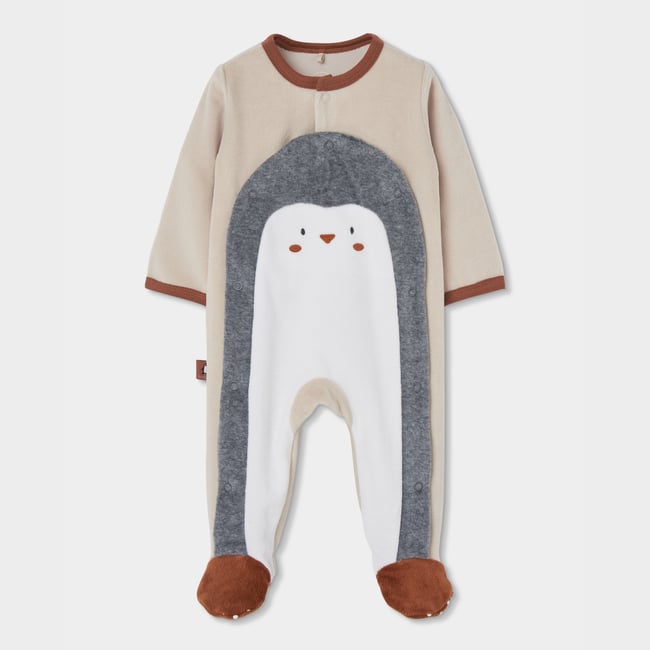 Pyjama bébé imprimé pingouin beige <span itemprop=