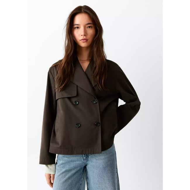 Trench croisé à revers chocolat <span itemprop=