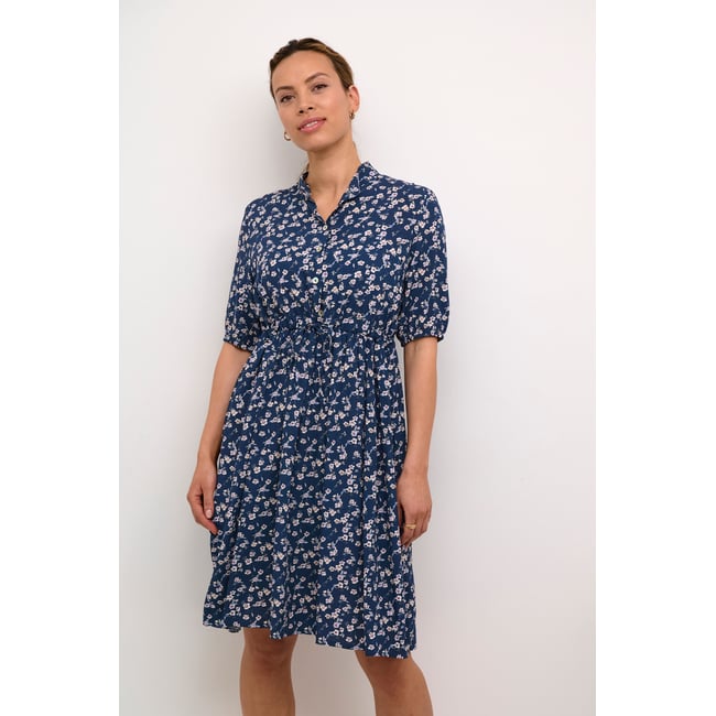 Dress bleu floral dark blue small flower <span itemprop=