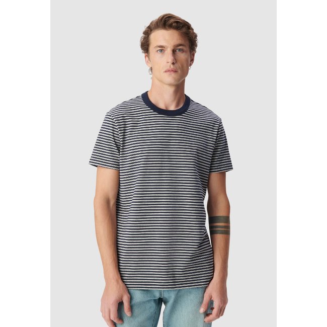 T-shirt manches courtes coton bio rayé marine <span itemprop=