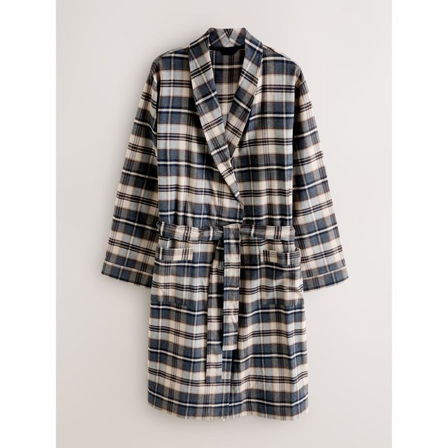 Robe de chambre tissée carreaux neutres <span itemprop=