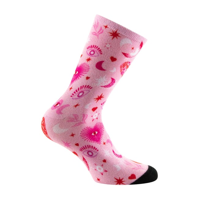 Mi-chaussettes imprimée 'coeurs' viscose de bambou rose pâle <span itemprop=