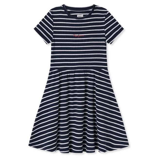 Robe Patineuse Courte À Rayures marine <span itemprop=