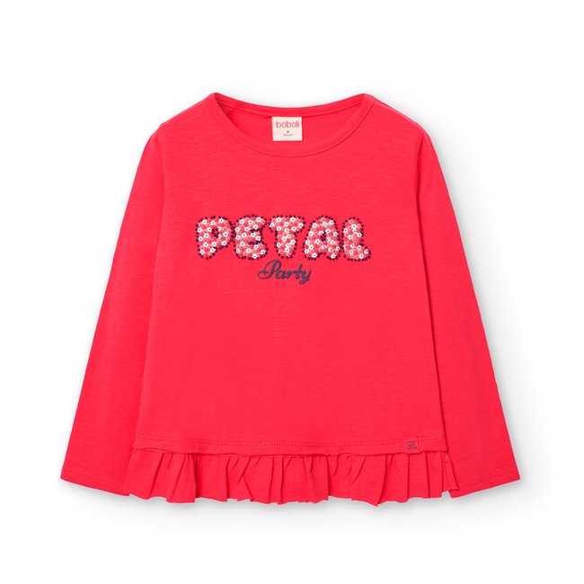 T-shirt à manches longues avec volant rose <span itemprop=