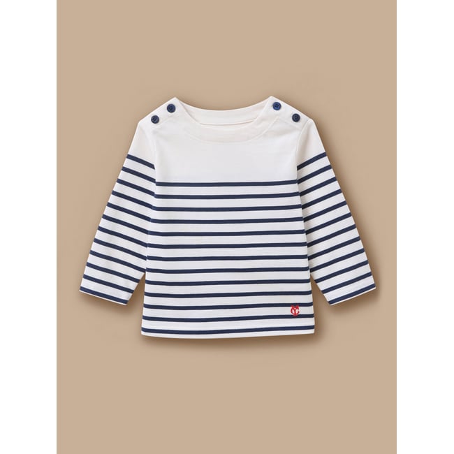T-shirt marinière boutonné rayure marine/ecru <span itemprop=
