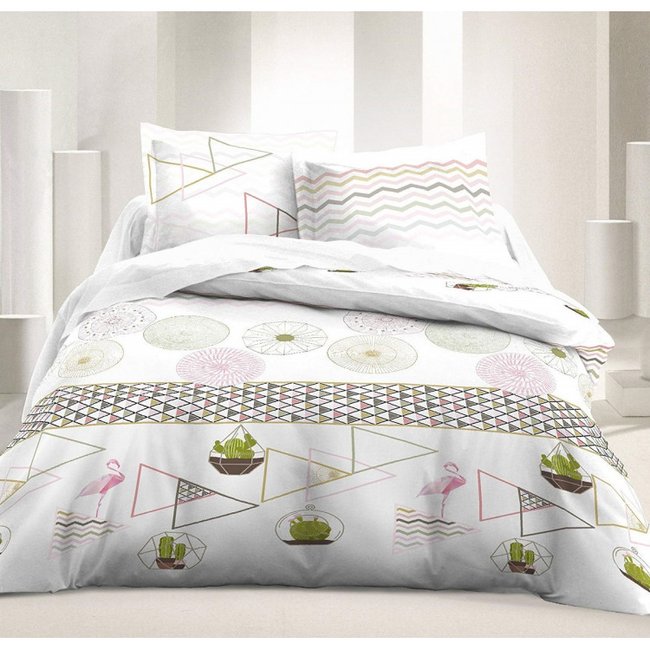 Parure De Lit en COTON CACTUS vert <span itemprop=