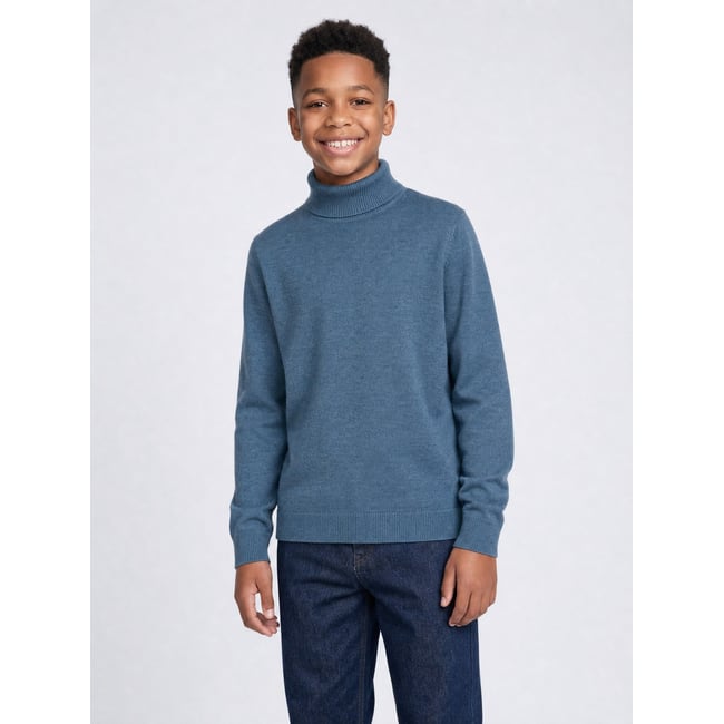 Pull col roulé en maille fine steelshore bleu storm blue <span itemprop=