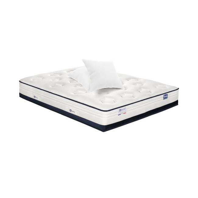 Matelas 140x190 Hybride, ferme H27 + 2 oreillers - INEDIT Couleur blanc <span itemprop=