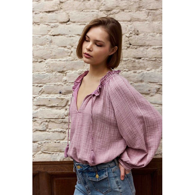 Blouse ample en gaze de coton, BRISKA rose <span itemprop=