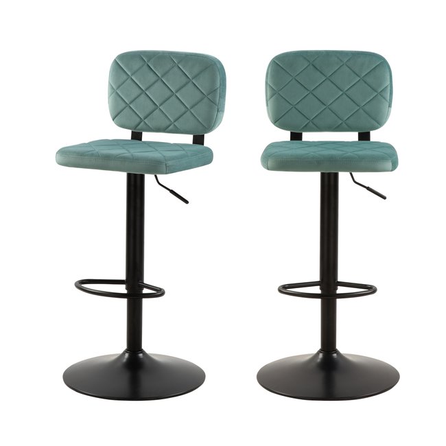 Lot de 2 chaises de bar réglables 60/81 cm en velours - VIKTOR Couleur vert d'eau <span itemprop=