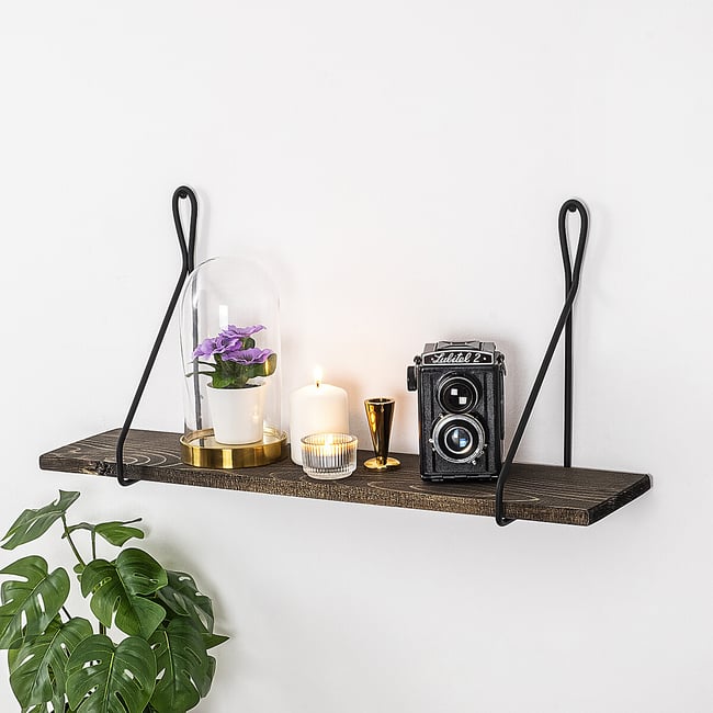 Настенная полка из массива ели, опоры из металла, Amaryllis / Амариллис тёмный орех LA ROUTE