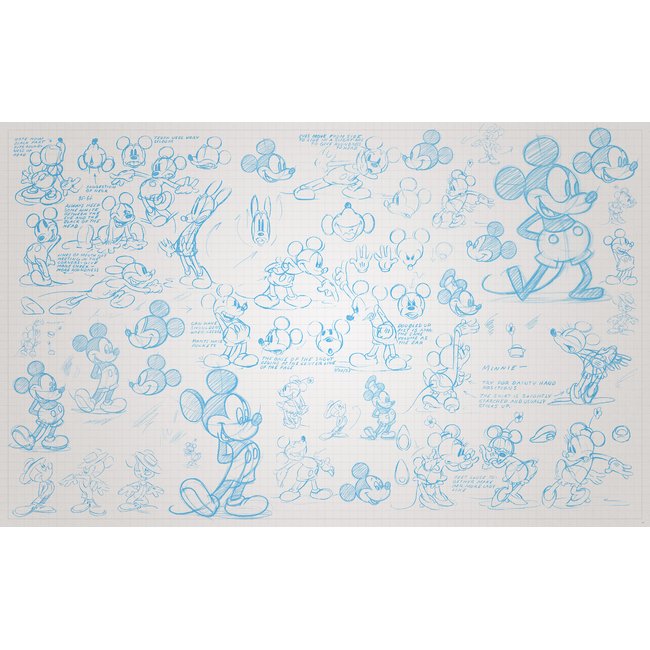 Papier peint Komar - Mickey Sketches - 400 x 250 cm Couleur bleu <span itemprop=