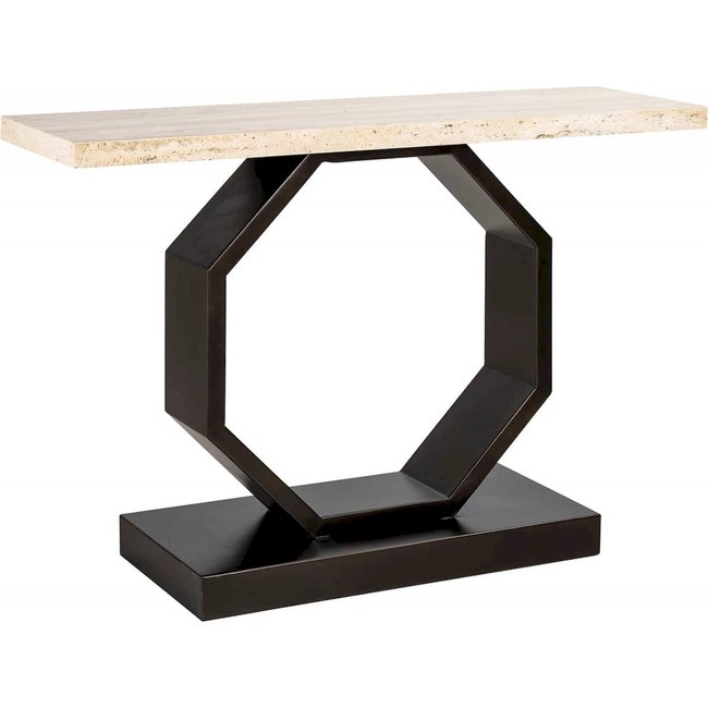 Console élégante en travertin design unique Couleur bronze élégant et noir <span itemprop=