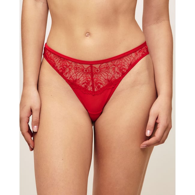 Tanga en tulle avec broderies LOVECRUSHIZ rouge <span itemprop=