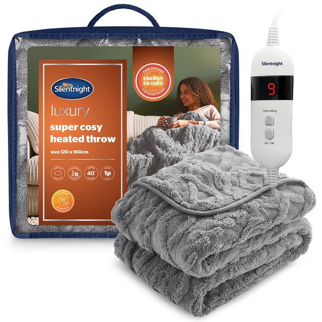 Luxury Super Cosy Heated Throw, grey, SILENTNIGHT