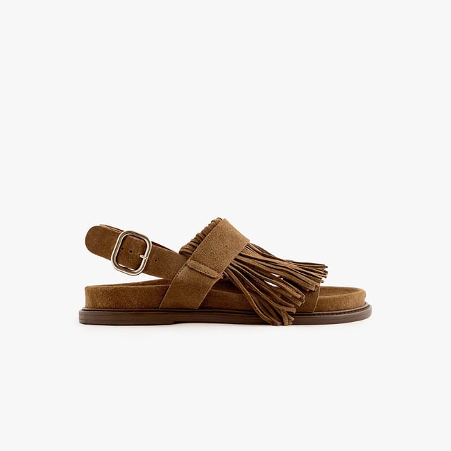 Sandale cuir velours NOLWENN marron camel <span itemprop=