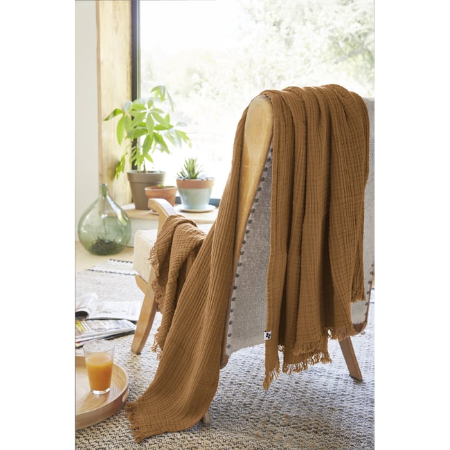 Plaid quadruple gaze de coton 180 x 220 cm Gaia vert d eau - EDEN