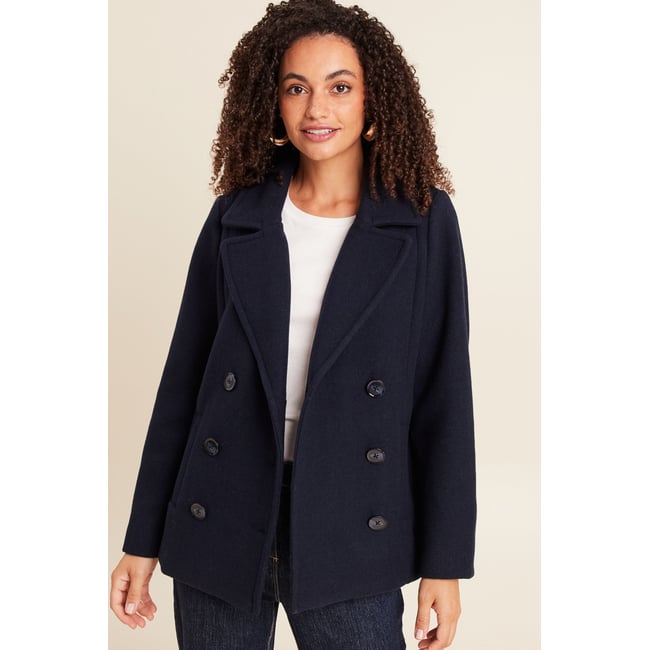 Caban doublé avec capuche bleu marine <span itemprop=