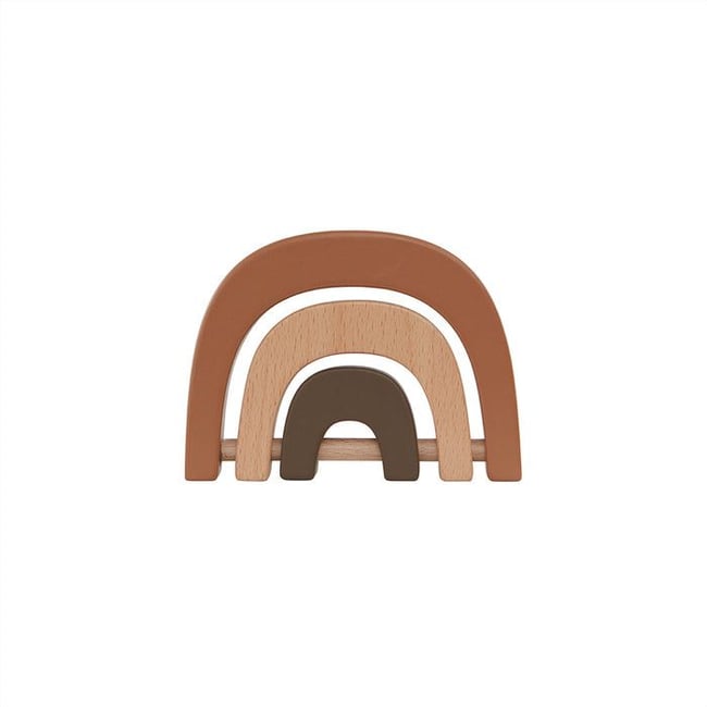 Hochet en bois arc-en-ciel brun <span itemprop=
