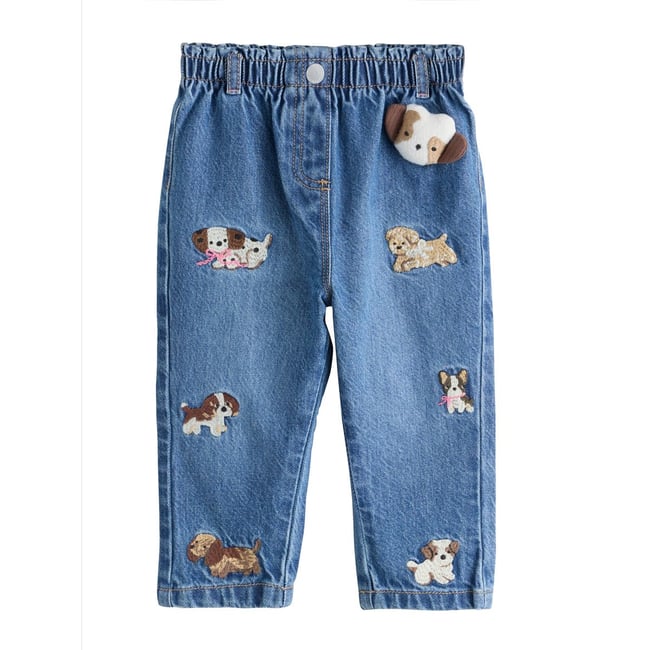 Jean mom brodé chien <span itemprop=