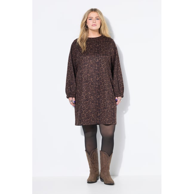 Robe oversize en suède avec motif léopard daim foncé <span itemprop=