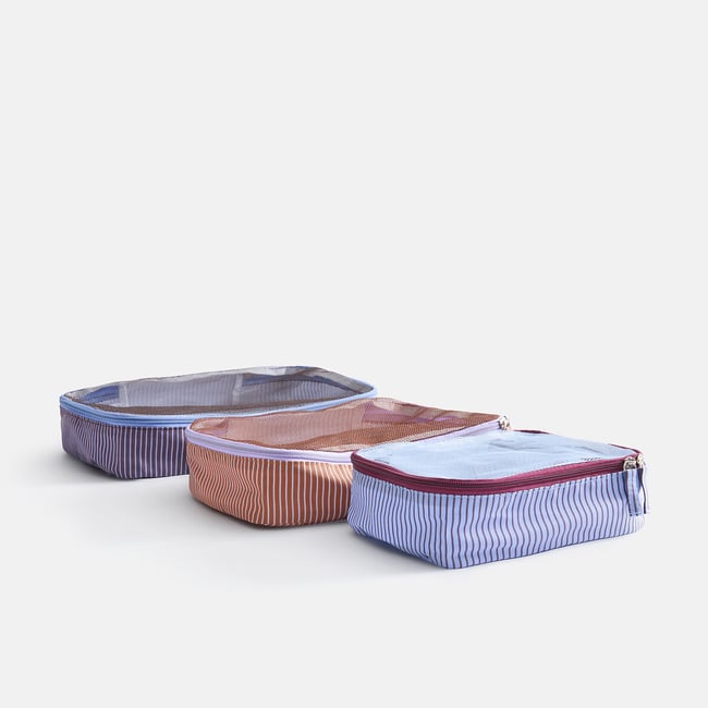Set aus 3 Reise-Aufbewahrungstaschen MADO bunt gestreift <span itemprop=