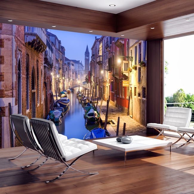 Papier peint intissé panoramique Ville et Architecture Evening in Venice Couleur bleu <span itemprop=