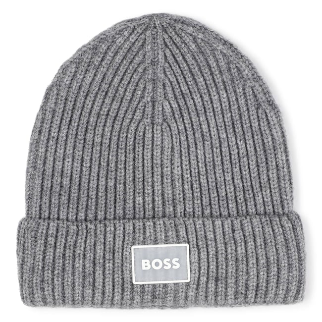 Chapeau tricoté avec insigne gris chine <span itemprop=