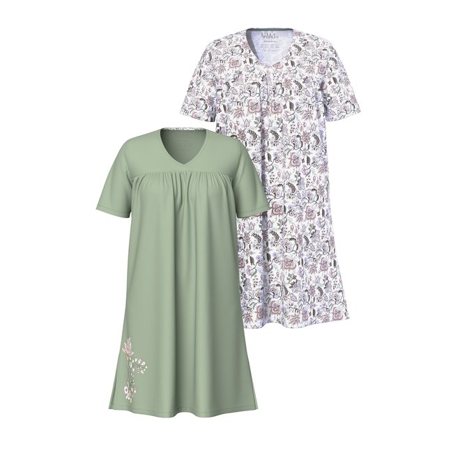 Chemises de nuit à fleurs, lot de 2 kaki <span itemprop=