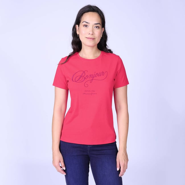 T-shirt Bonjour rouge <span itemprop=