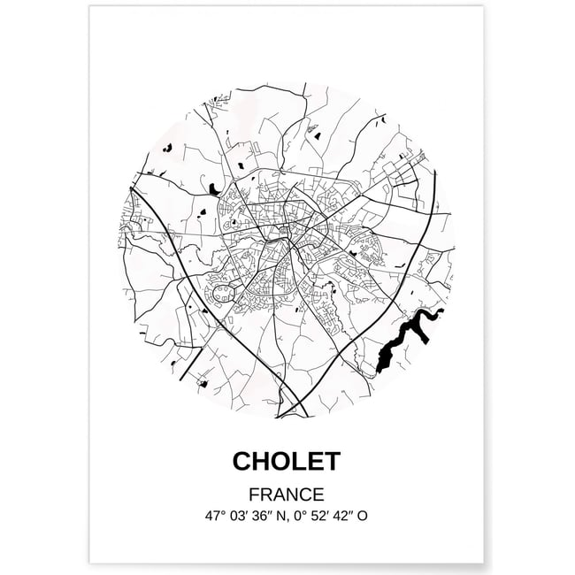 Affiche Carte Cholet Couleur blanc <span itemprop=