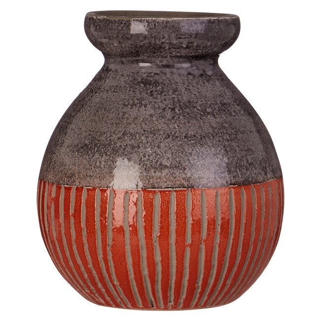 20cm Grey and Orange Earthenware Vase, grey, SO'HOME