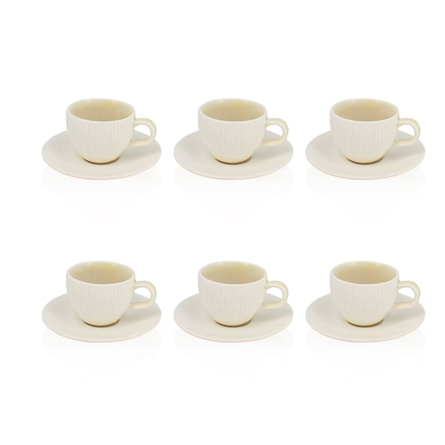 Lot de 6 tasses et soucoupes en porcelaine 9cl, URUS Couleur beige-blanc <span itemprop=