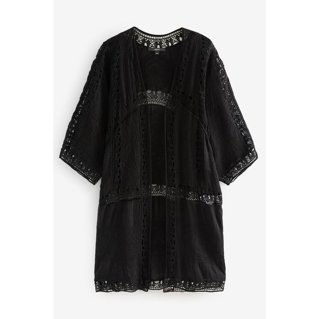 Tunique longue style kimono crochet noir <span itemprop=