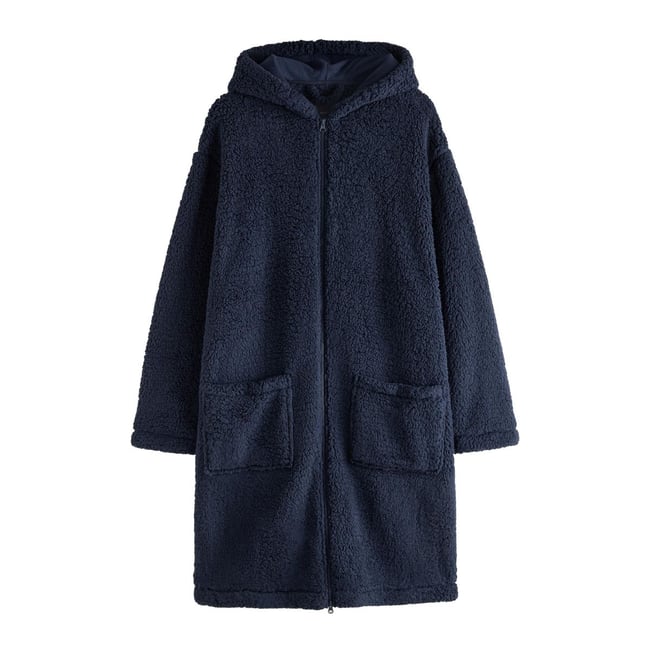 Robe de chambre zippé en peau lainée bleu marine <span itemprop=