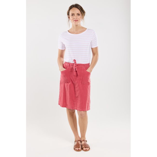 Jupe taille élastique en lin garnet rose <span itemprop=