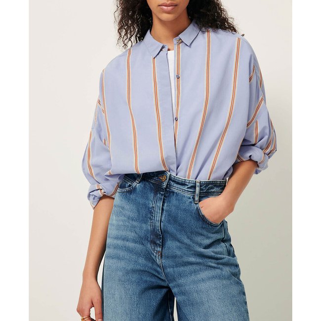 Celona striped oversized shirt with shoulder pleats, lavender, SESSUN
