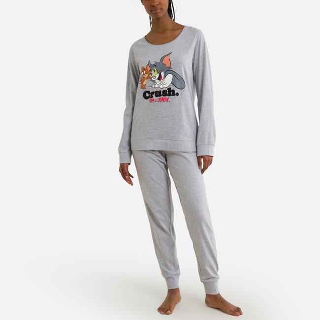 Pijama de mangas compridas, Tom & Jerry cinzento mesclado <span itemprop=