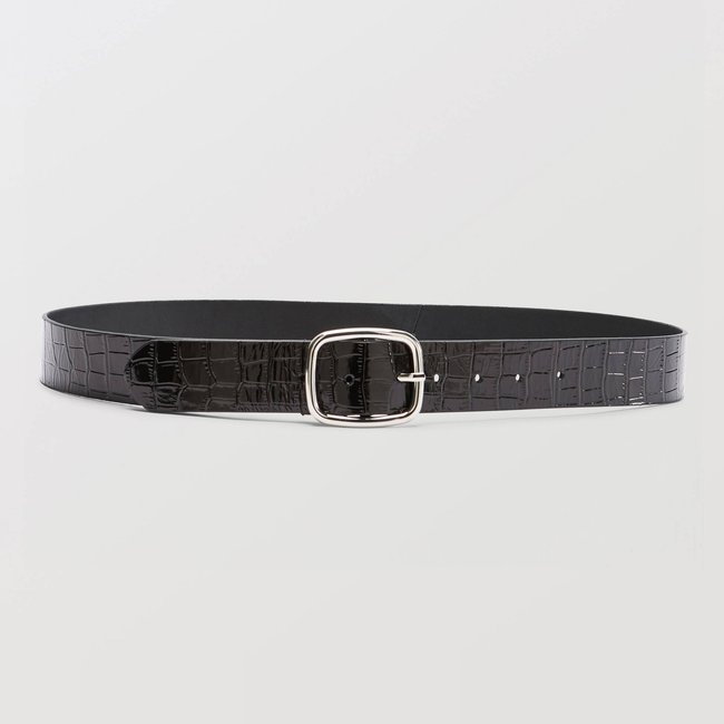 Ceinture en cuir 4cm façon crocodile noir <span itemprop=