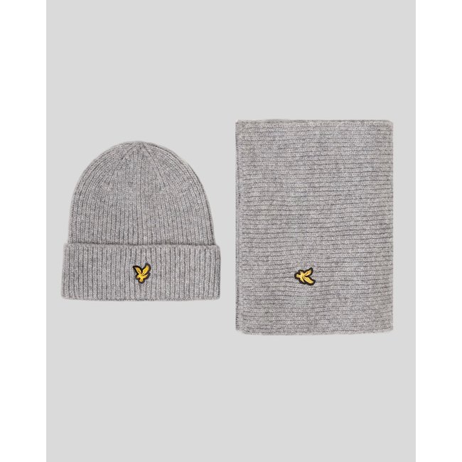 Ensemble écharpe et bonnet brossé clair gris chiné <span itemprop=