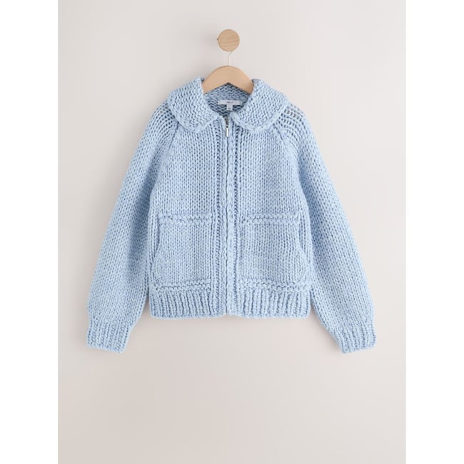 Cardigan à col tricoté main chambray bleu <span itemprop=