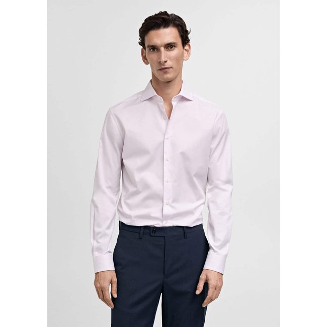 Chemise costume slim fit 100 % coton rose <span itemprop=