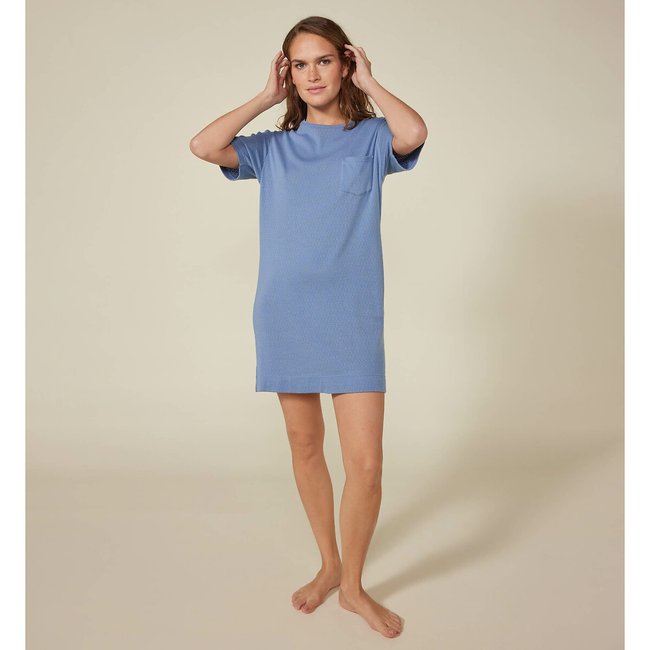 Chemise de nuit manches courtes en coton bleu <span itemprop=