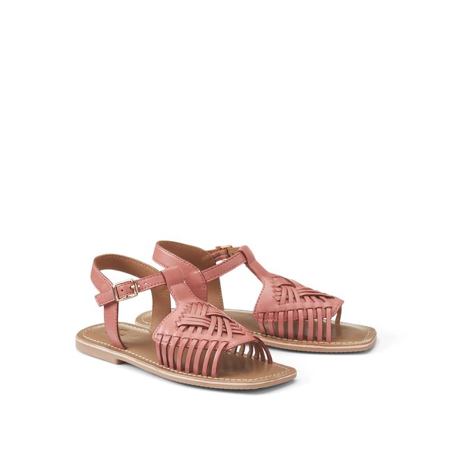 Sandales en cuir bout carré rose <span itemprop=