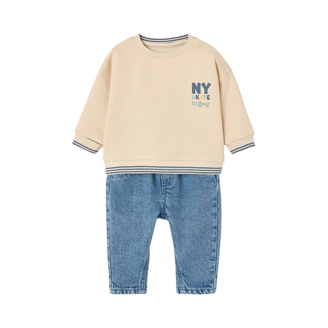 Ensemble sweat et jean vanille <span itemprop=
