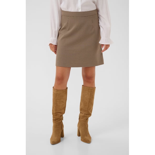 Jupe cintrée maron brown cabernet check <span itemprop=