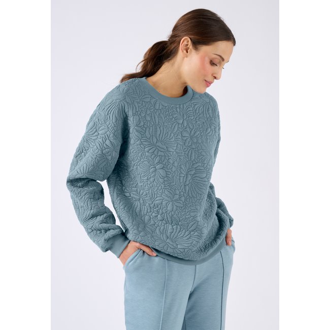 Sweat maille jacquard bleu grisé <span itemprop=